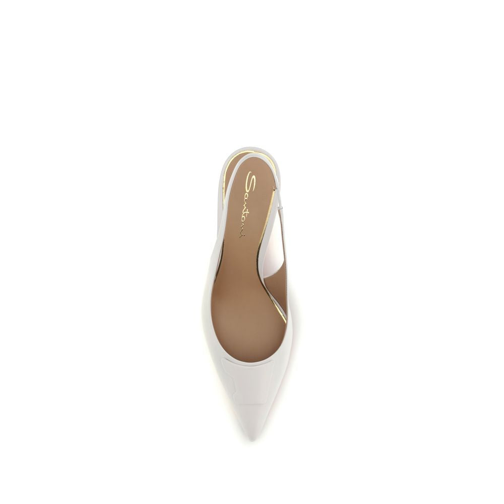 Santoni 100% Calf Leather Bos Taurus slingback heel in white — view 4