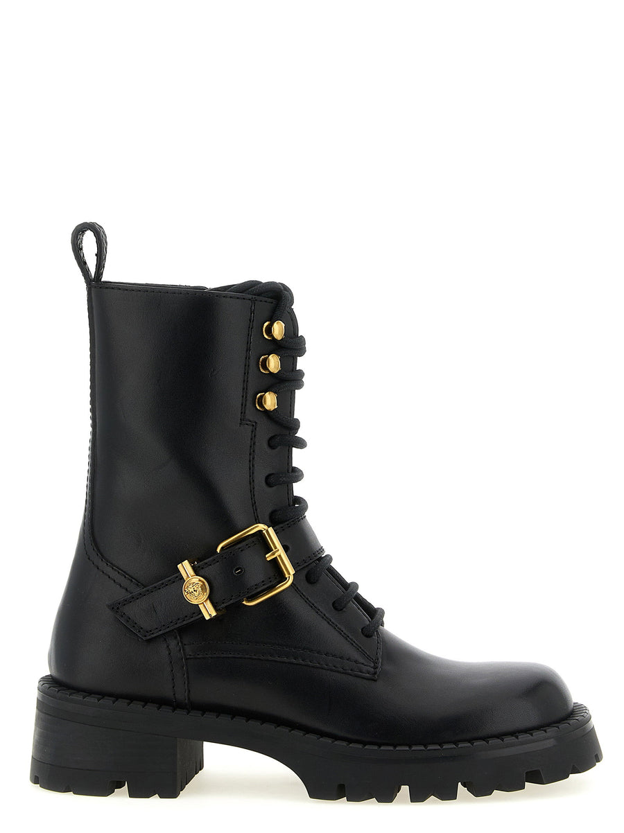 Versace Medusa Buckle Lace-Up Boot — Black