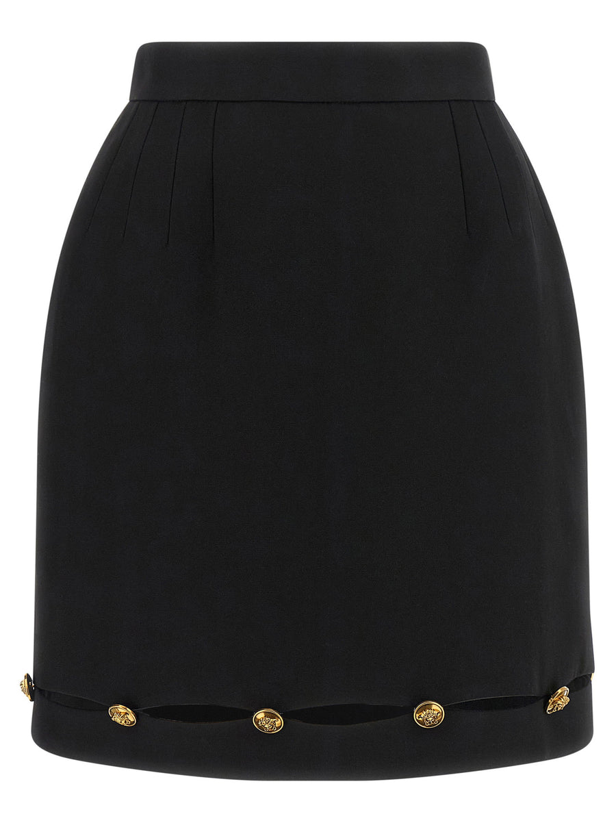 Versace Medusa-Button Grain de Poudre Wool Skirt — Black