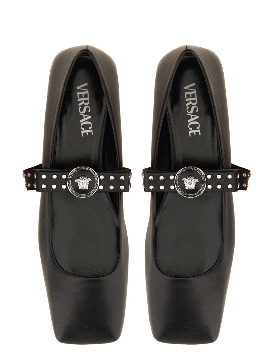 Ballerina Gianni Ribbon With Studs Black Lambskin (external) Shoe