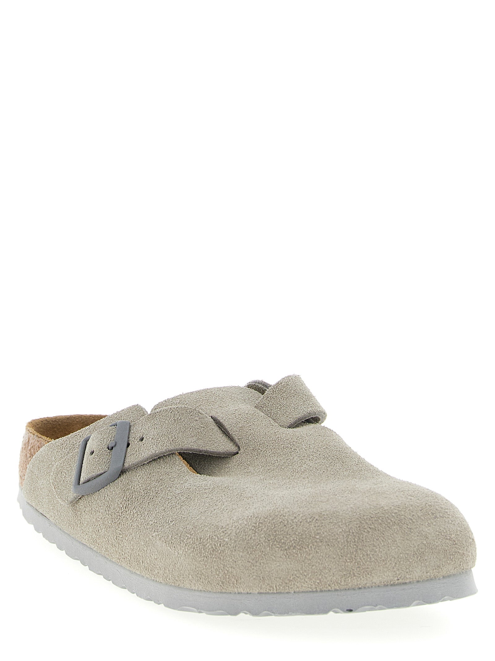 Boston sabots Gray Calfskin Leather (bos Taurus) Flat Shoes
