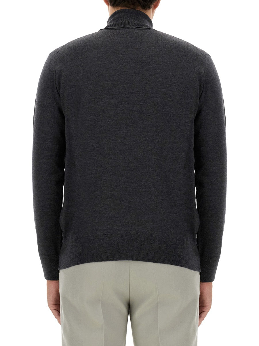 Turtleneck With Embroidery Charcoal Wool Jumpers
