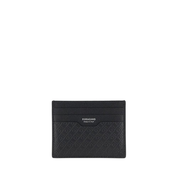 Ferragamo 100% Calf Leather Bos Taurus card case in black