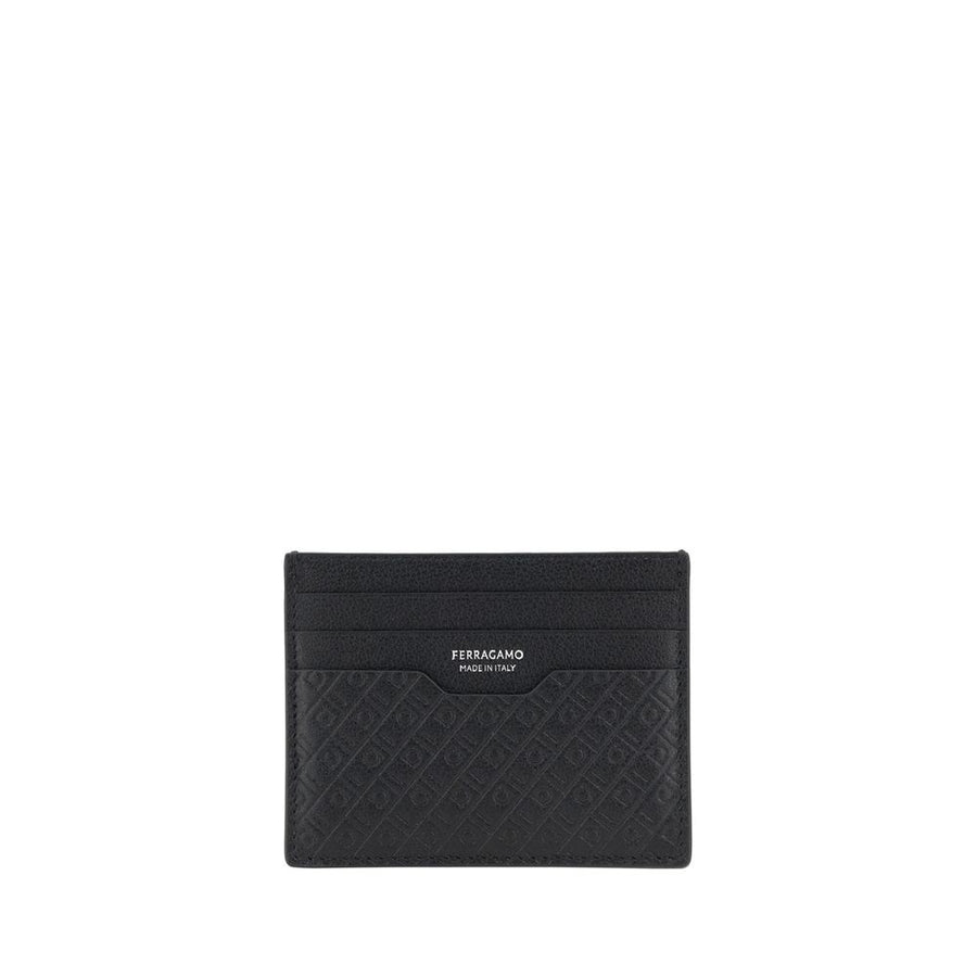 Ferragamo 100% Calf Leather Bos Taurus card case in black