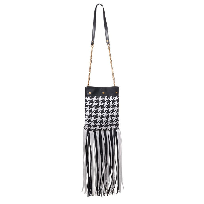 Black And White Leather Textile Shoulder Bag