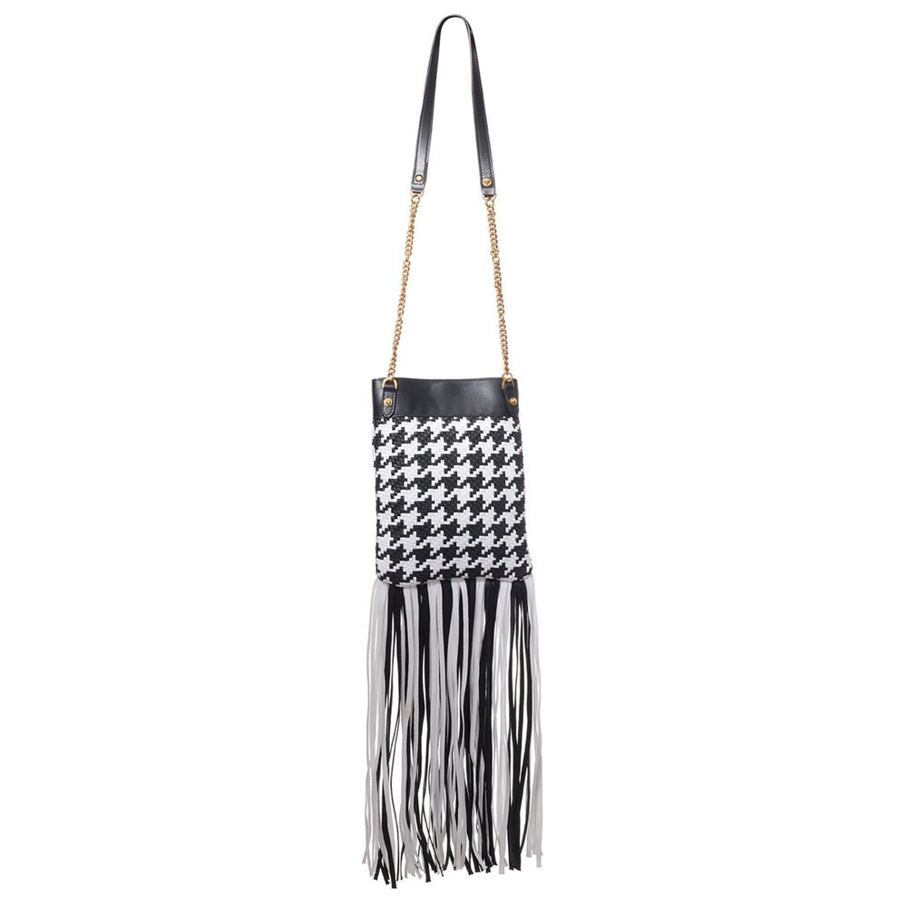 Black And White Leather Textile Shoulder Bag
