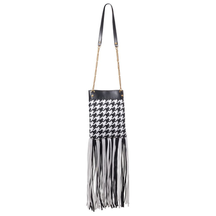 Black And White Leather Textile Shoulder Bag