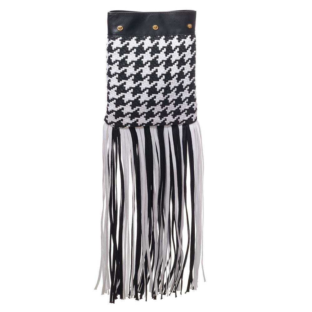 Black And White Leather Textile Shoulder Bag