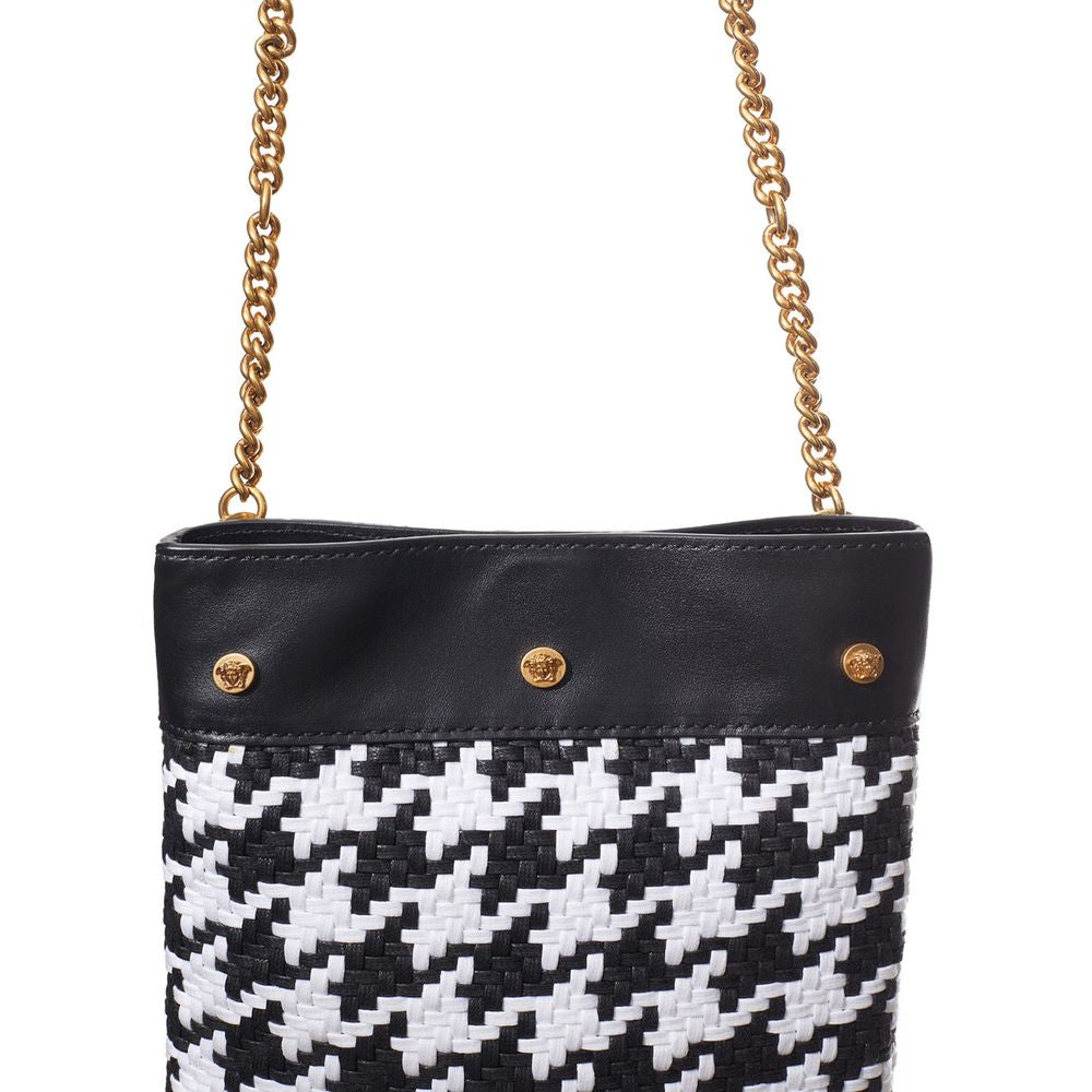 Black And White Leather Textile Shoulder Bag