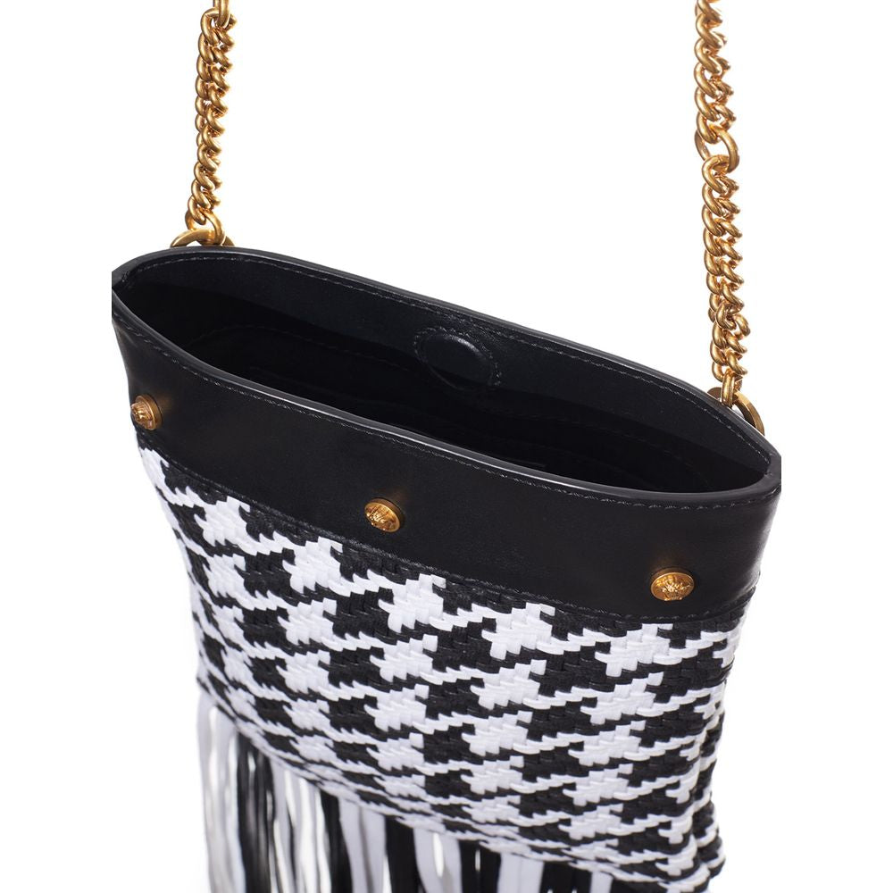 Black And White Leather Textile Shoulder Bag