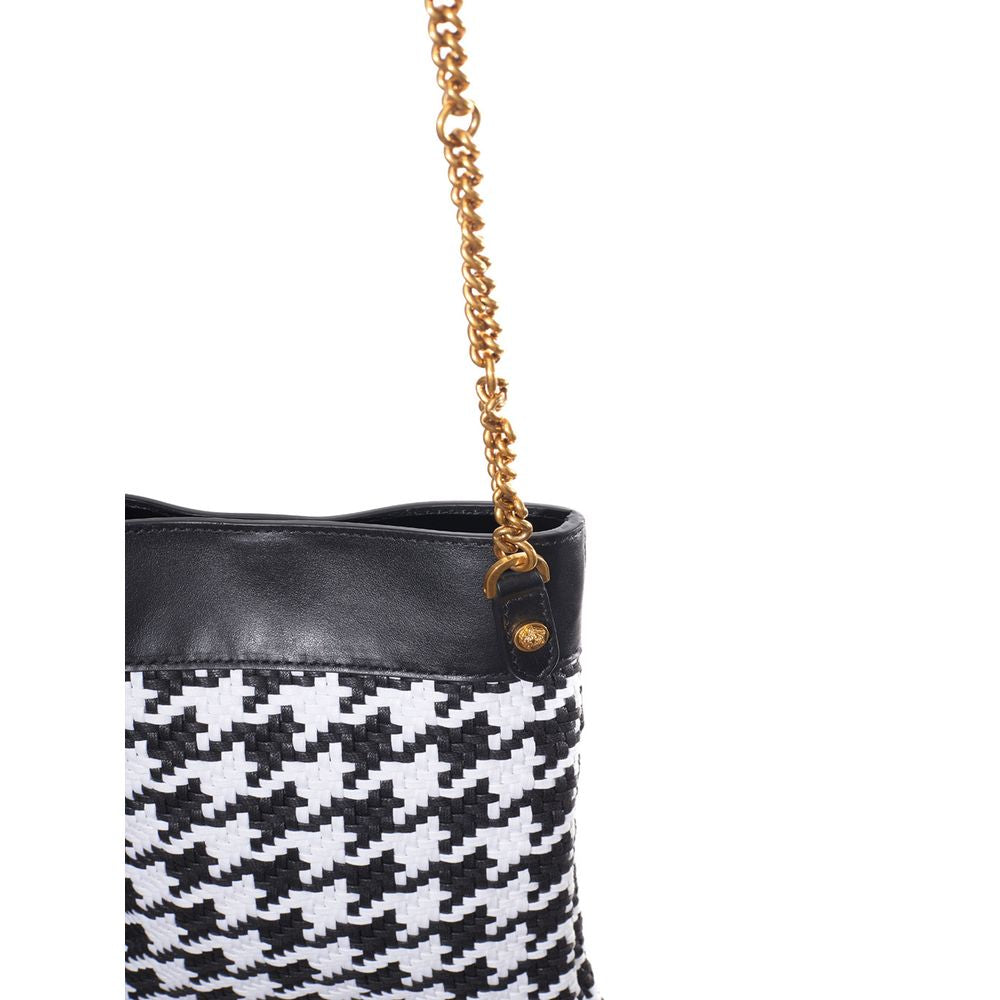 Black And White Leather Textile Shoulder Bag