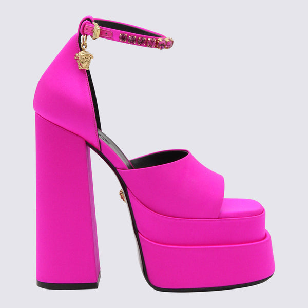Versace Neoprene upper; rubber sole platform heel in pink