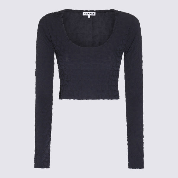Sunnei 100% Cotton crop top in navy