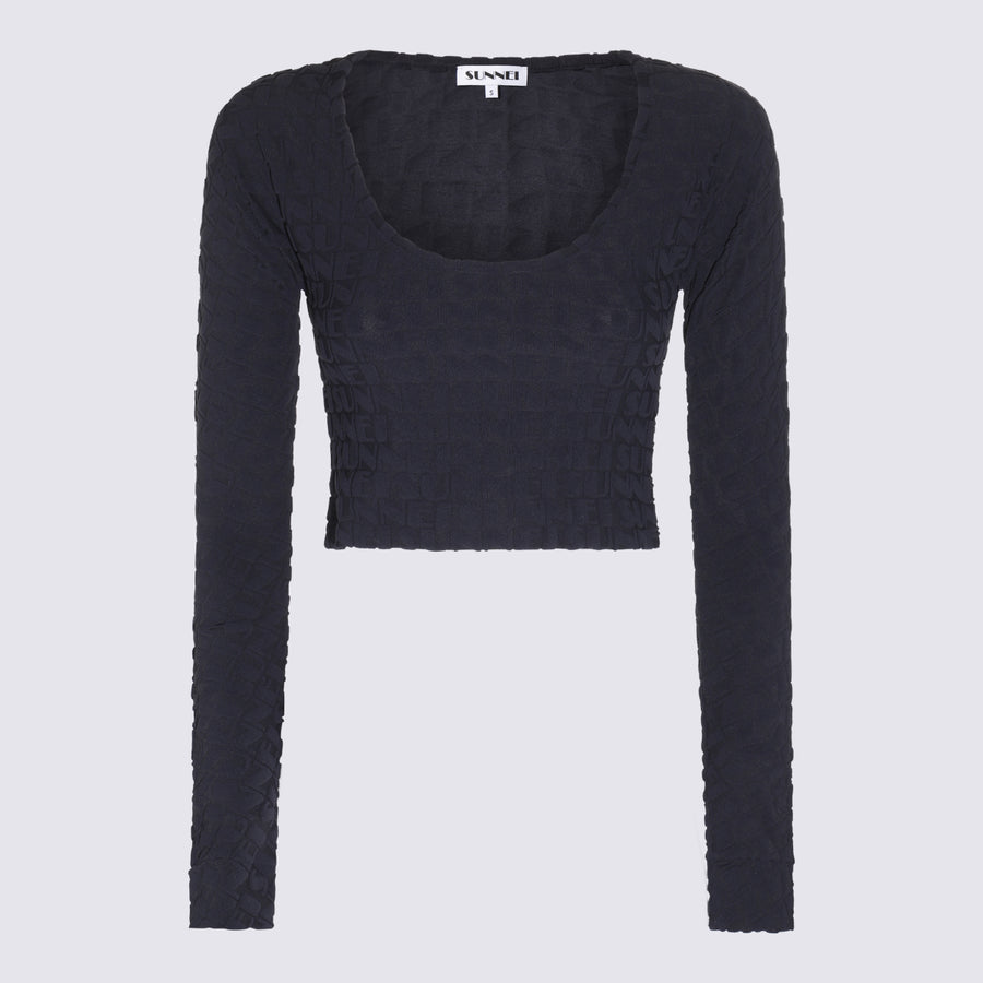 Sunnei 100% Cotton crop top in navy