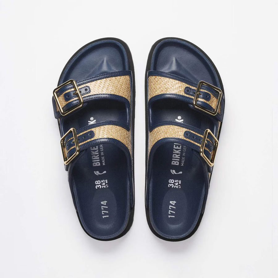 Birkenstock 1774 Leather with woven raffia sandal in navy