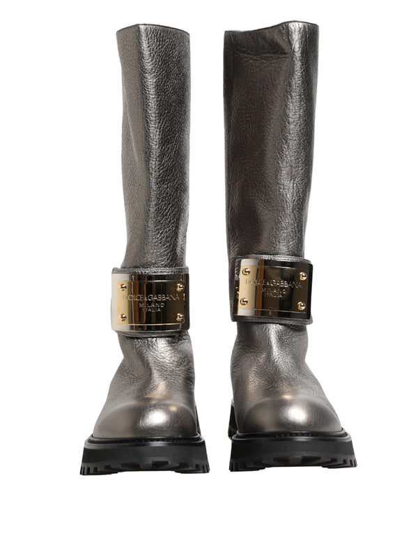 Dolce & Gabbana Cervo Laminato Leather boot in silver