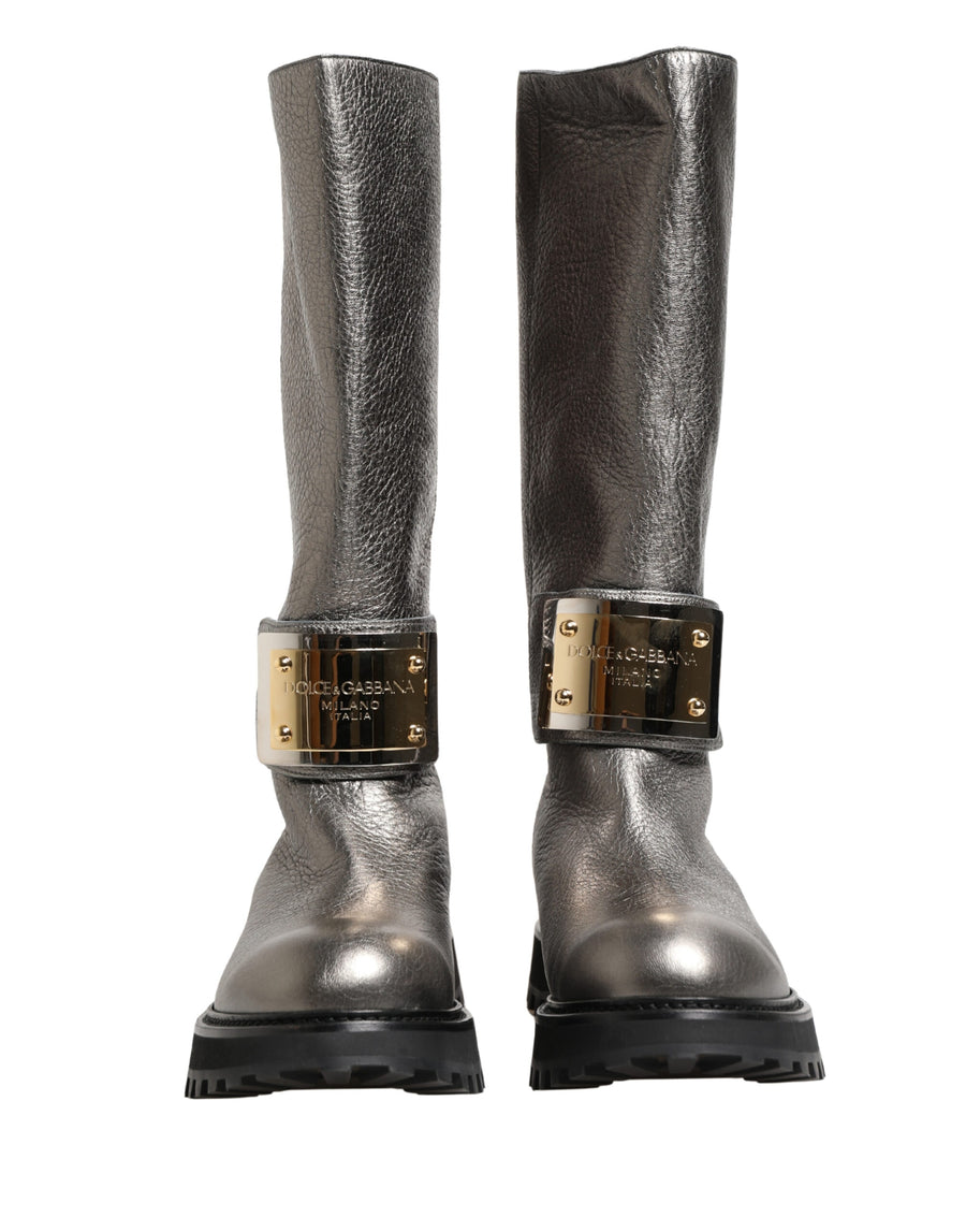 Dolce & Gabbana Cervo Laminato Leather boot in silver