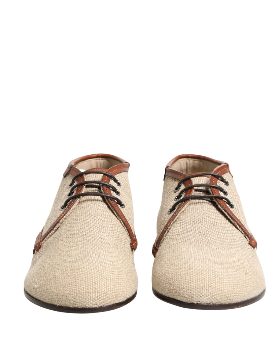 Dolce & Gabbana Canvas with leather trim derby shoe in beige
