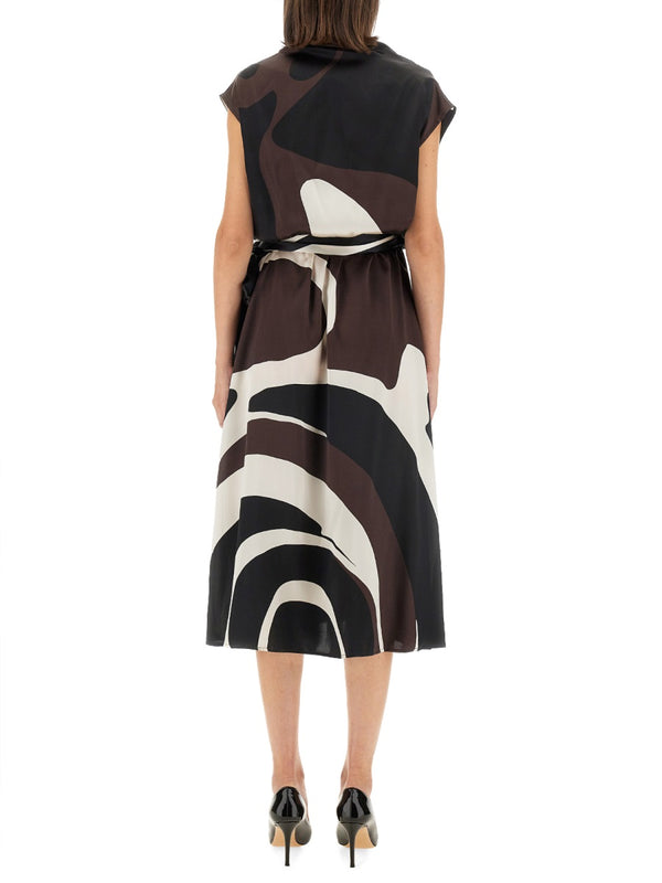 Dress With Print Brown Silk