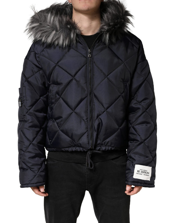 Black Quilted Fur Shearling Hooded Jacket Clothing