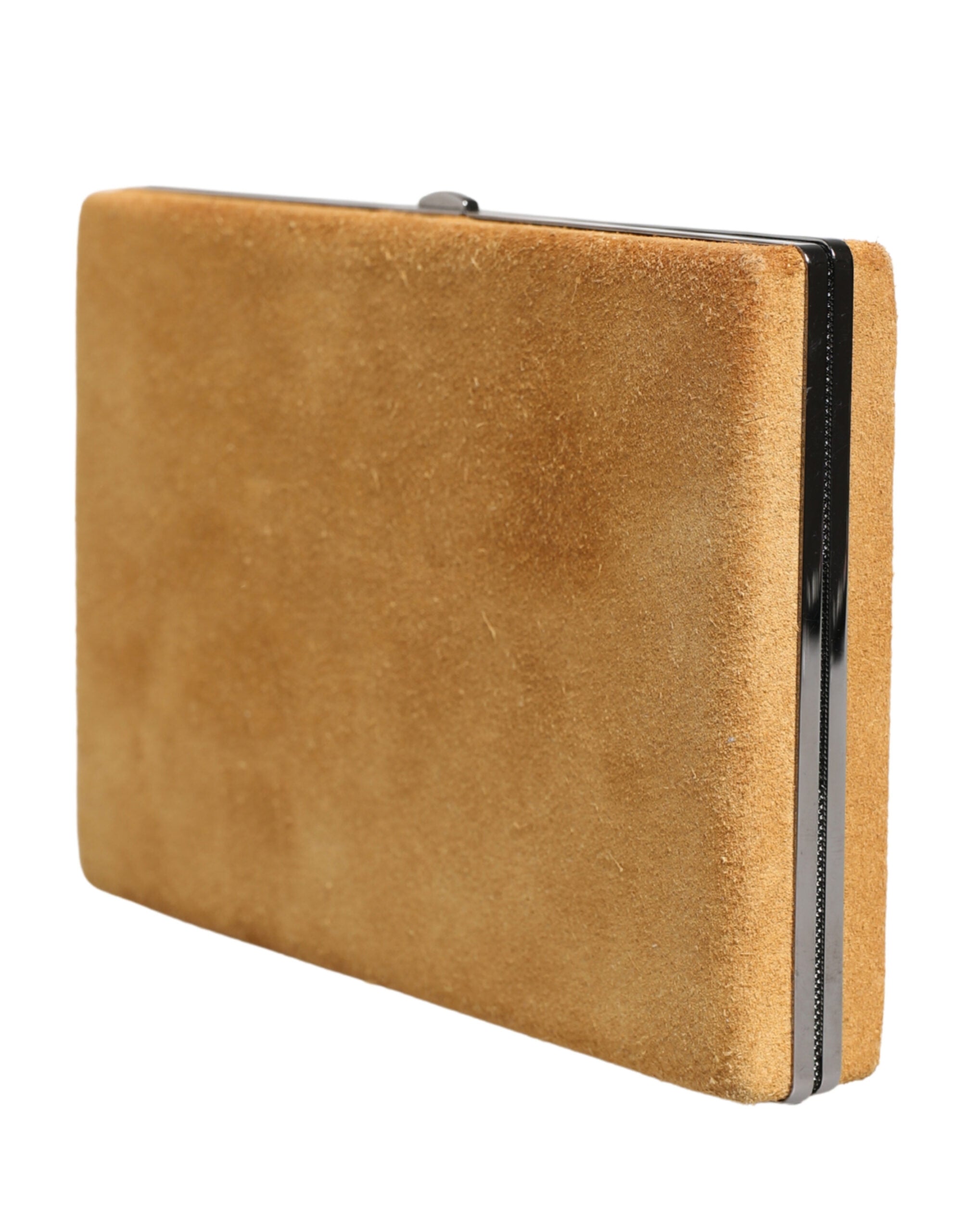 Beige Velvet Calf Leather Clutch Evening Women Purse Bag Aluminium