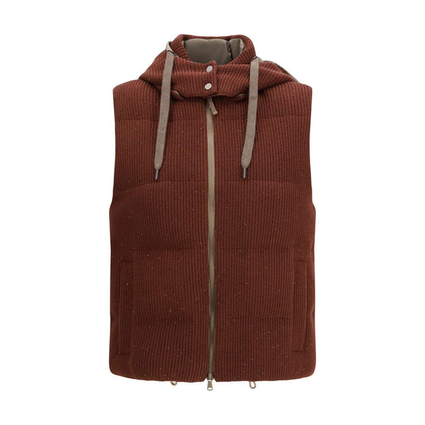 Brown Cotton Sleveless Jacket Clothing