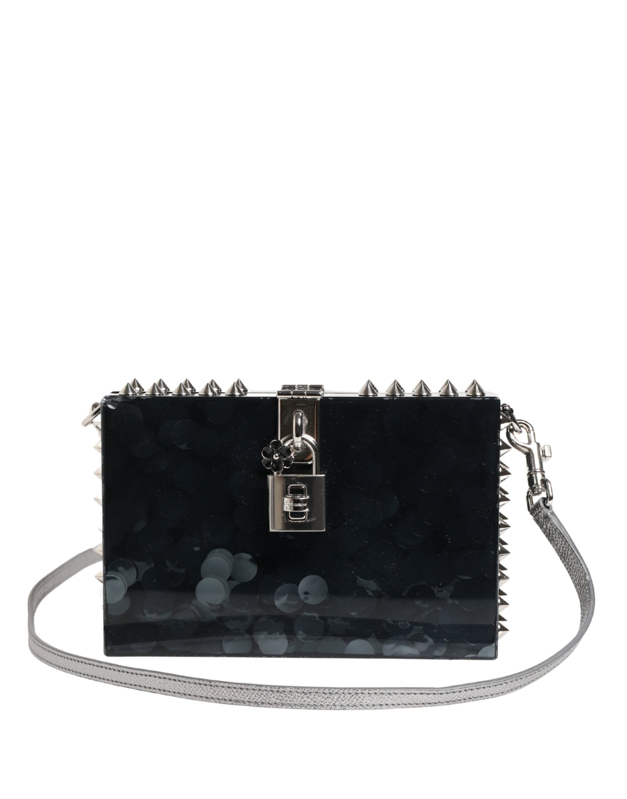 Black Acrylic Plexiglass Studded Dolce Box Clutch Bag