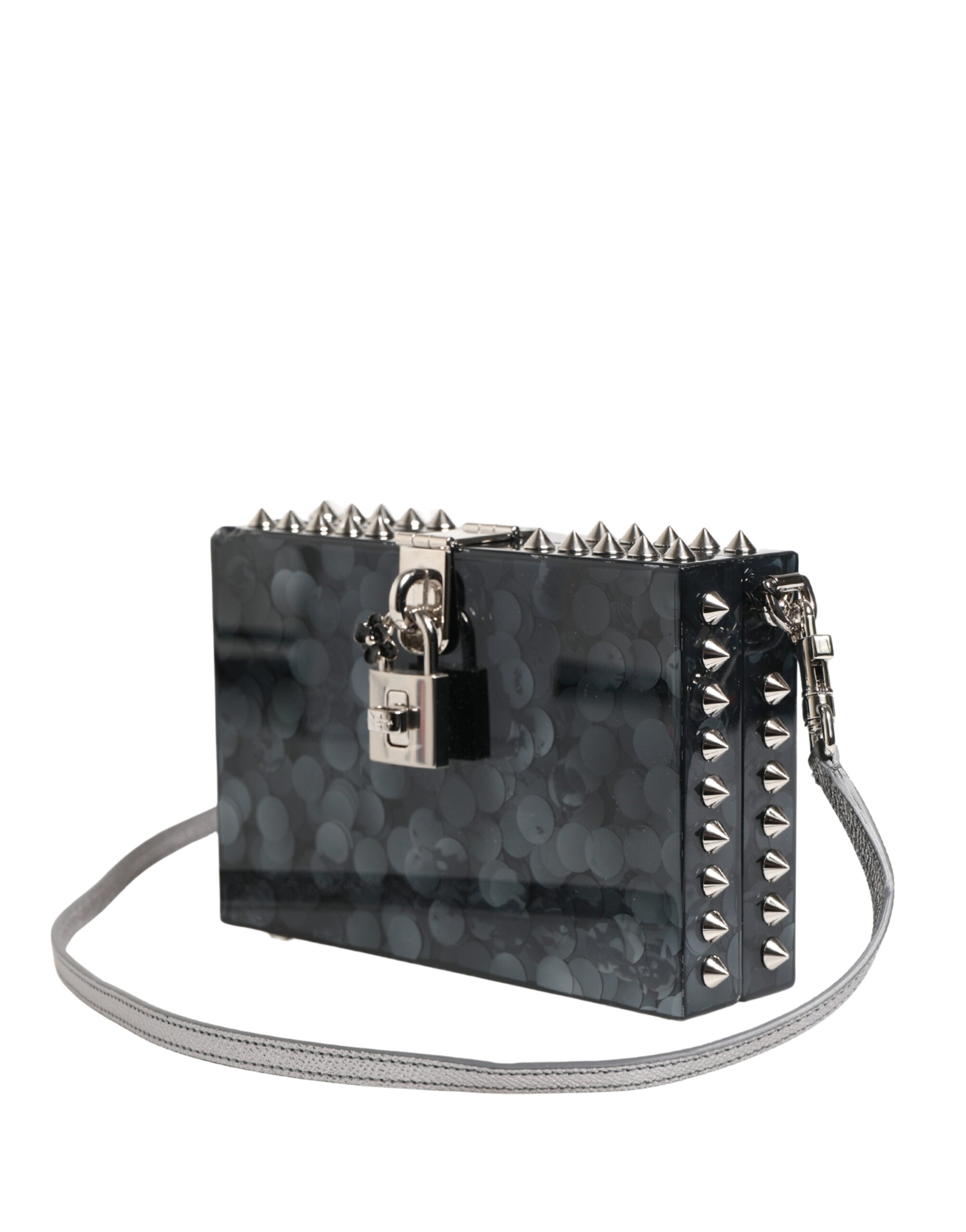 Black Acrylic Plexiglass Studded Dolce Box Clutch Bag