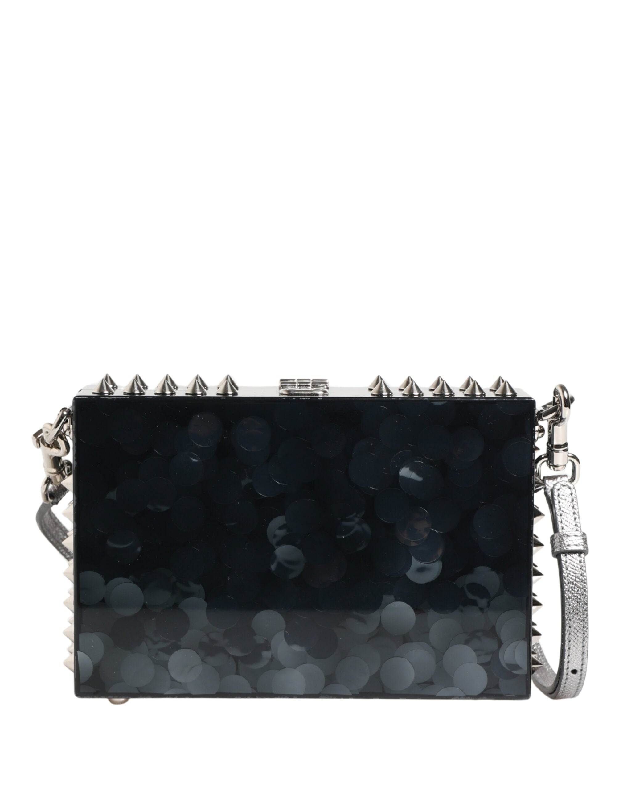Black Acrylic Plexiglass Studded Dolce Box Clutch Bag