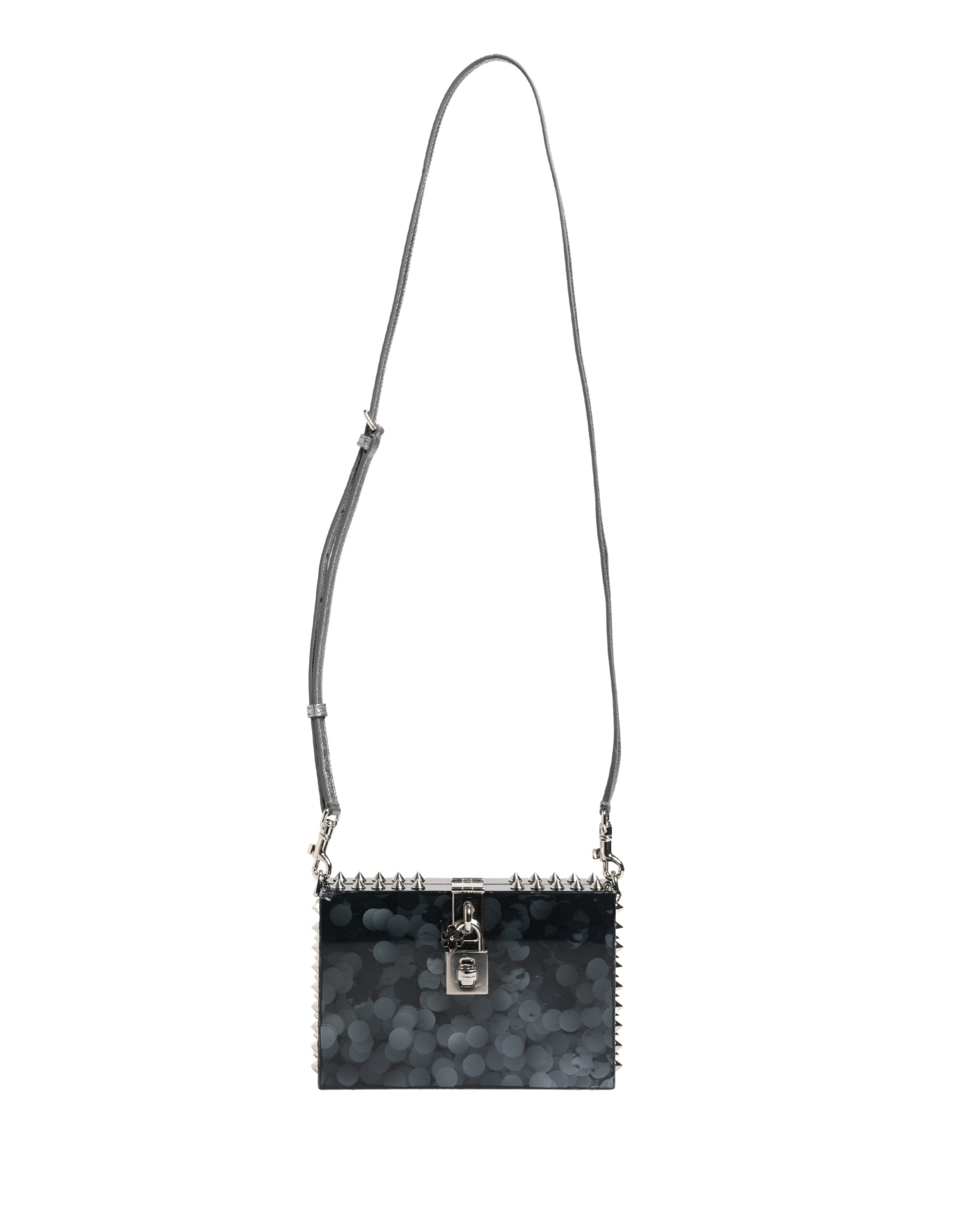 Black Acrylic Plexiglass Studded Dolce Box Clutch Bag