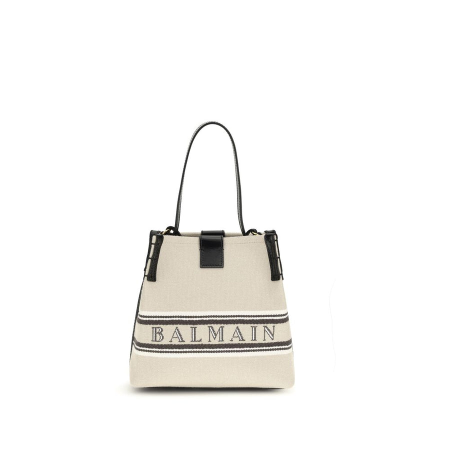 Balmain 100% Cotton with leather trim shoulder bag in beige