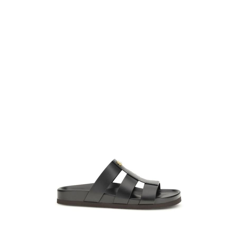 Valentino Garavani 100% Calf Leather Bos Taurus slide sandal in black