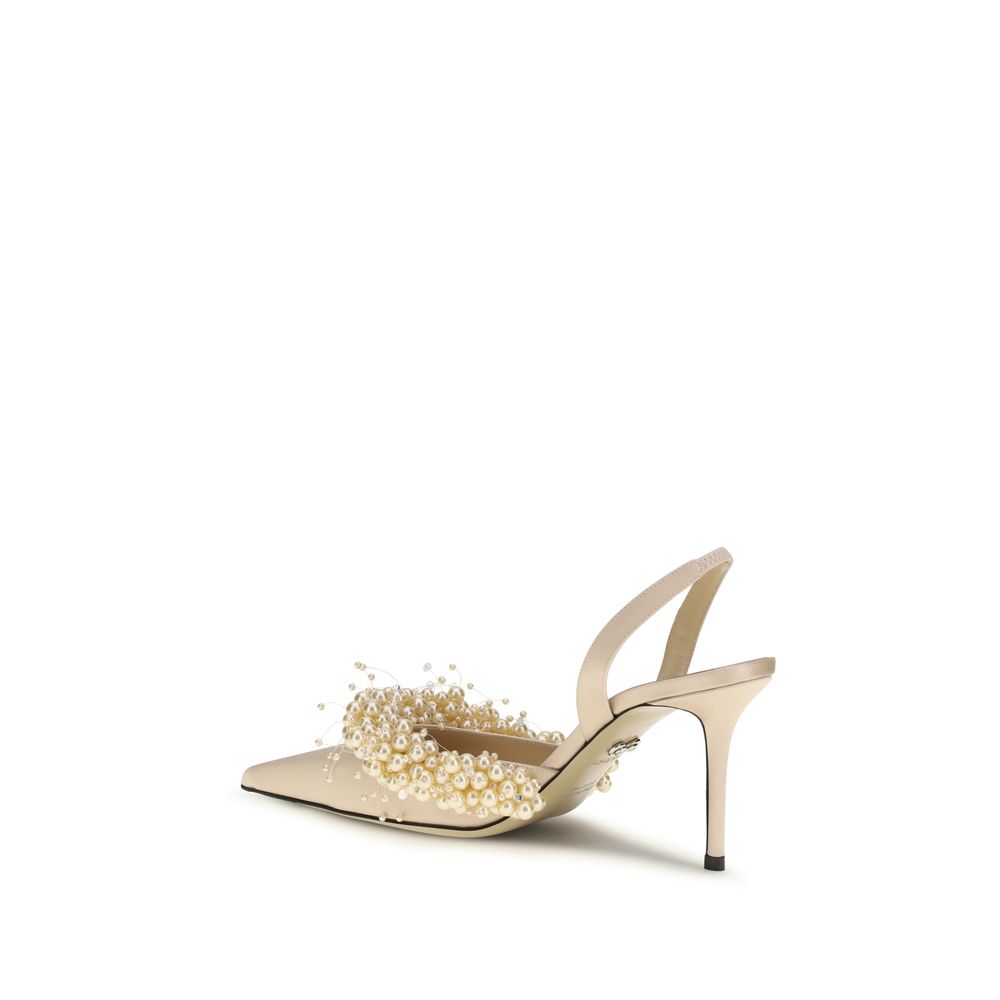 Mach & Mach 100% Silk slingback heel in beige — view 3