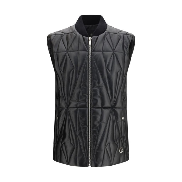 Moncler X Rick Owens 100% Lamb Ovis Aries (leather); ribbed wool collar vest in black