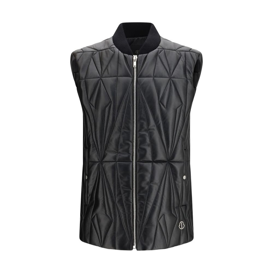 Moncler X Rick Owens 100% Lamb Ovis Aries (leather); ribbed wool collar vest in black