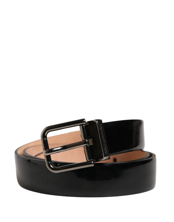 Men Black Classic Leather Metal Buckle Belt Calf