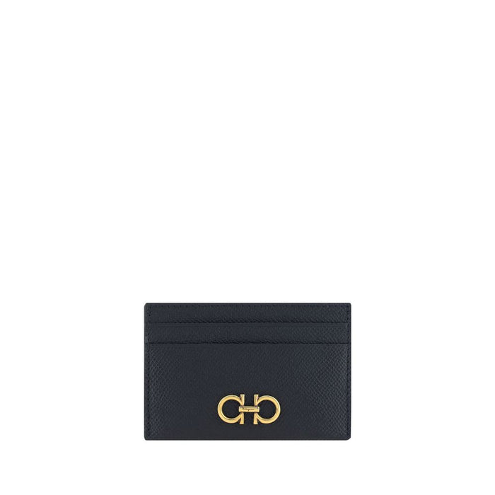 Ferragamo 100% Calf Leather Bos Taurus card case in black