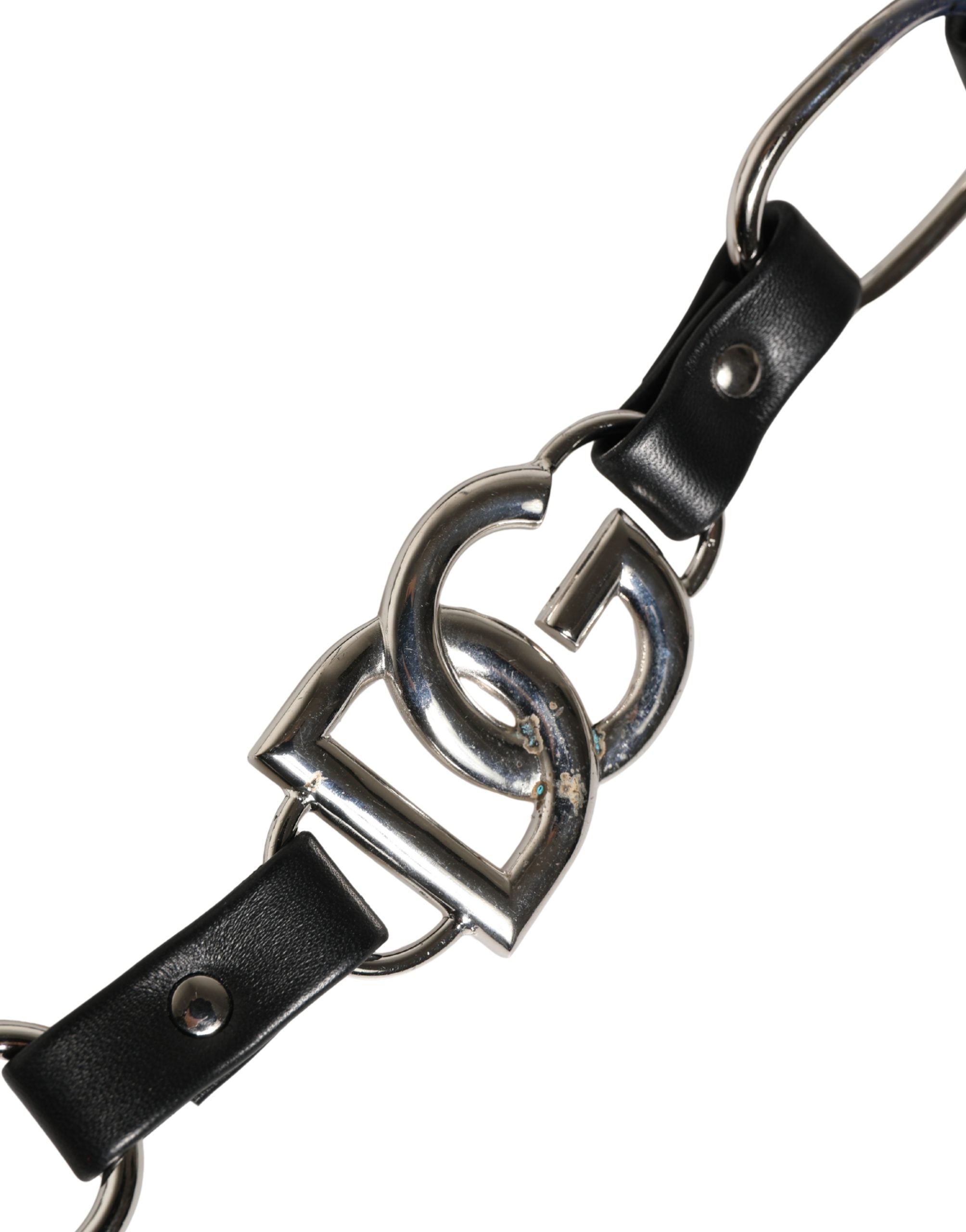 Black Leather Silver Chain Bag Accessory Shoulder Strap Lamb Zamak Real Brass 10lf