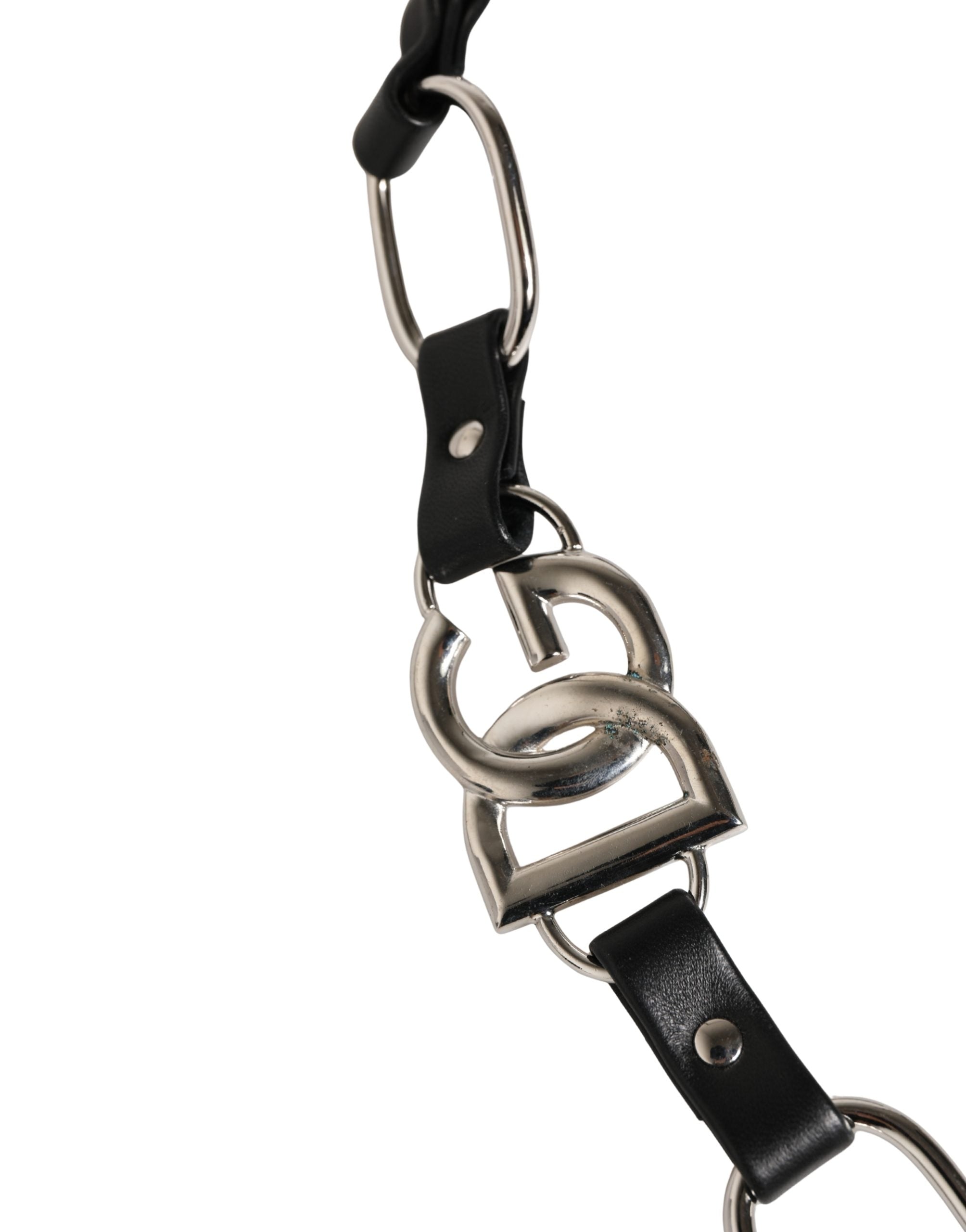 Black Leather Silver Chain Bag Accessory Shoulder Strap Lamb Zamak Real Brass 10lf