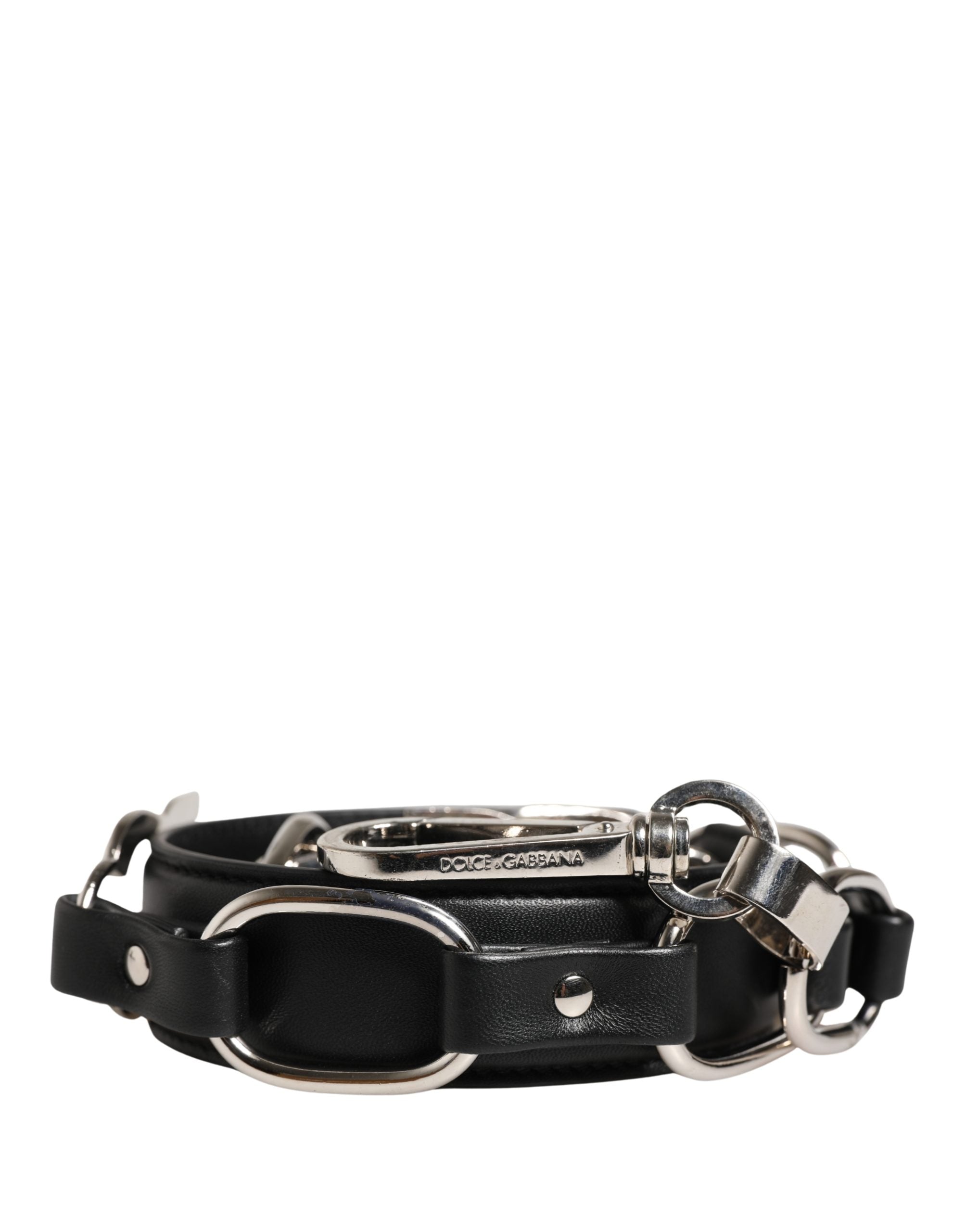 Black Leather Silver Chain Bag Accessory Shoulder Strap Lamb Zamak Real Brass 10lf