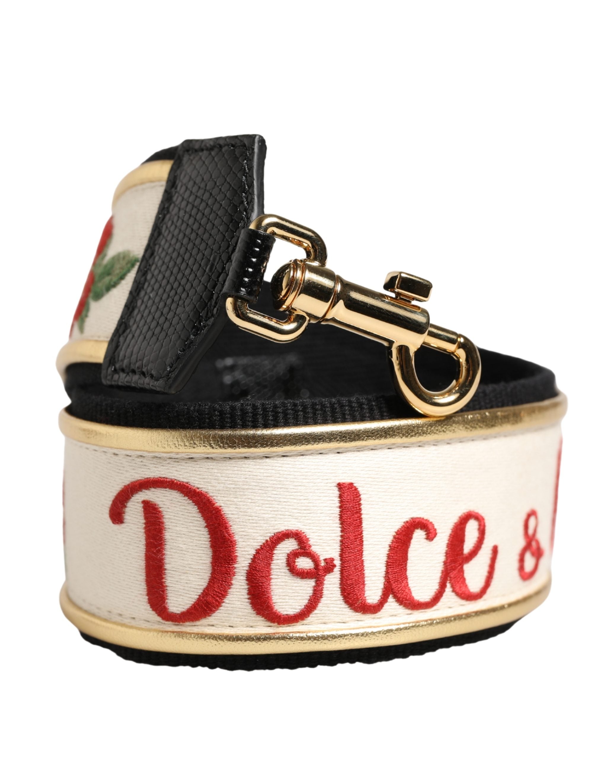 White Gold Logo Print Brass Bag Accessory Shoulder Strap Cotton Polyester Lamb Calf
