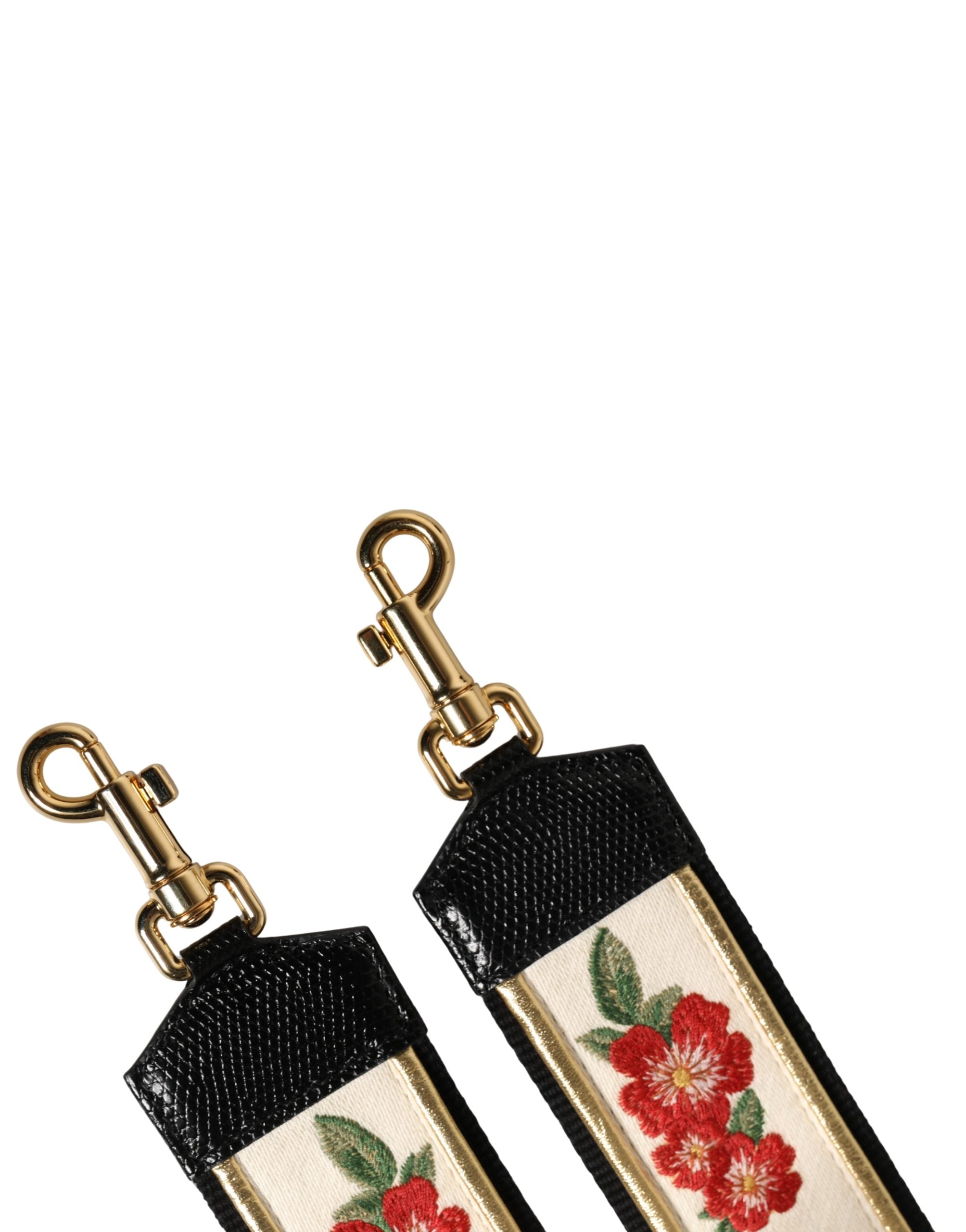 White Gold Logo Print Brass Bag Accessory Shoulder Strap Cotton Polyester Lamb Calf