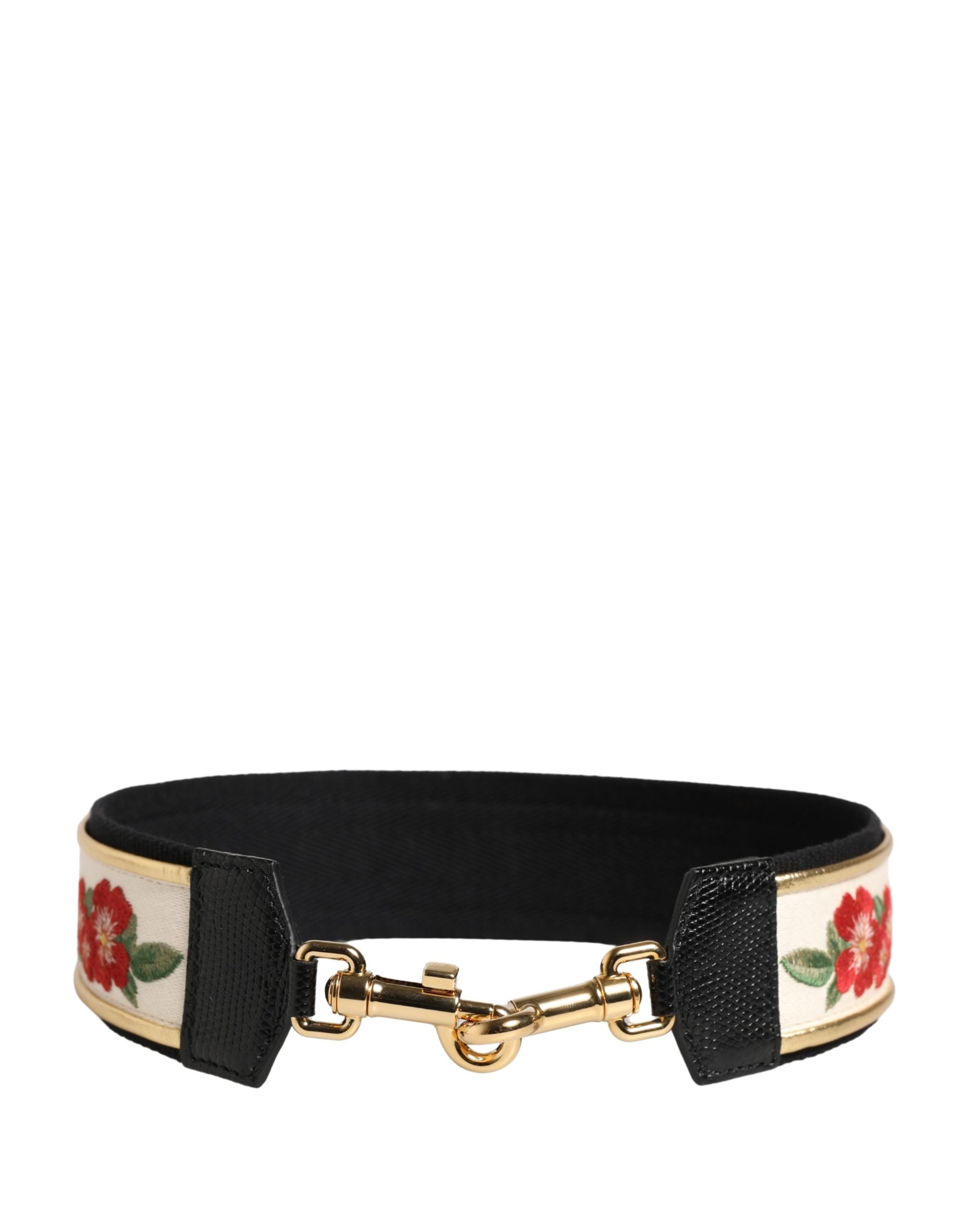 White Gold Logo Print Brass Bag Accessory Shoulder Strap Cotton Polyester Lamb Calf