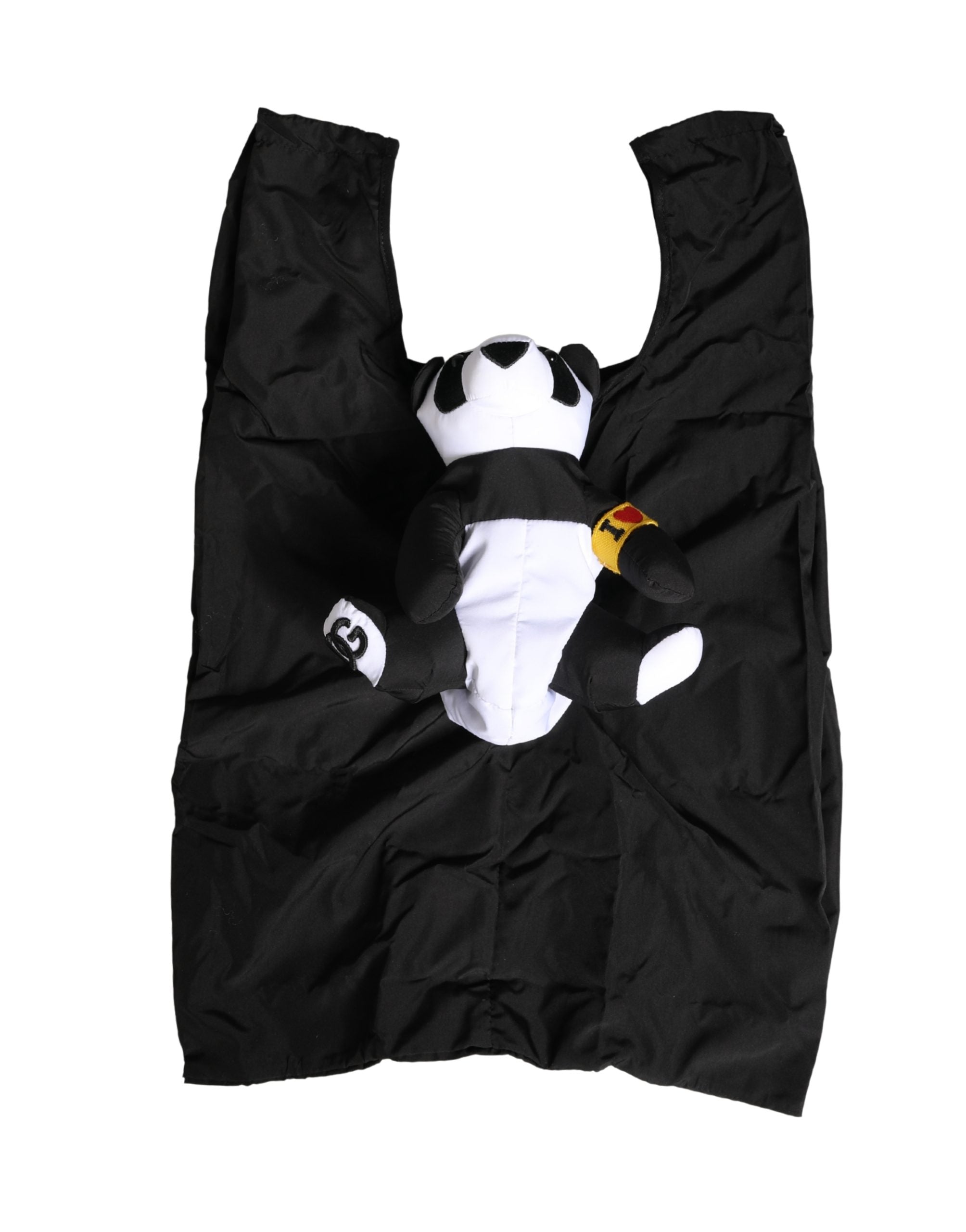 Men Black Polyester Panda Stuffed Ecobag Bag Accessory