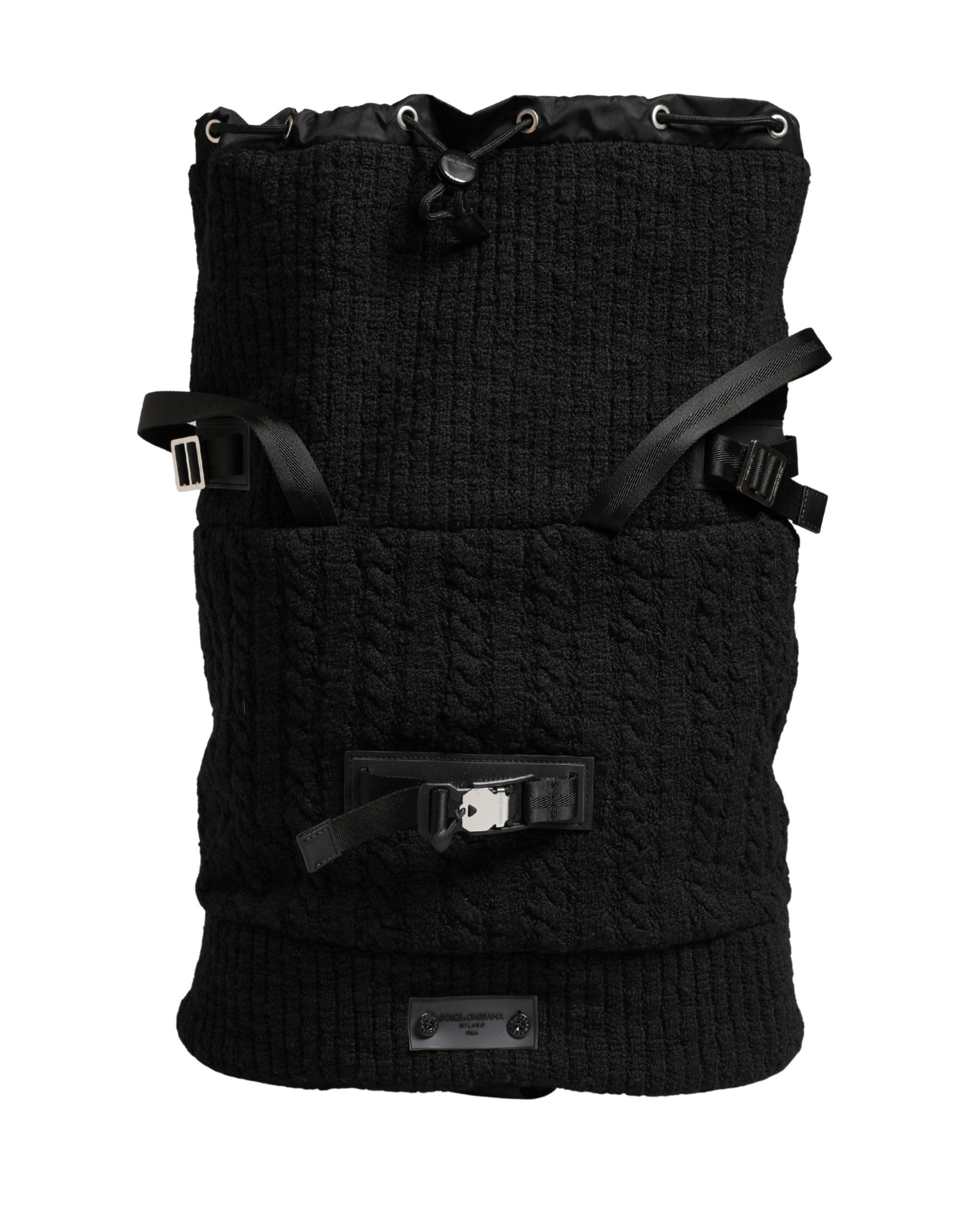 Black Tricot Wool Blend Duffel Backpack Travel Borse Bag Accessory