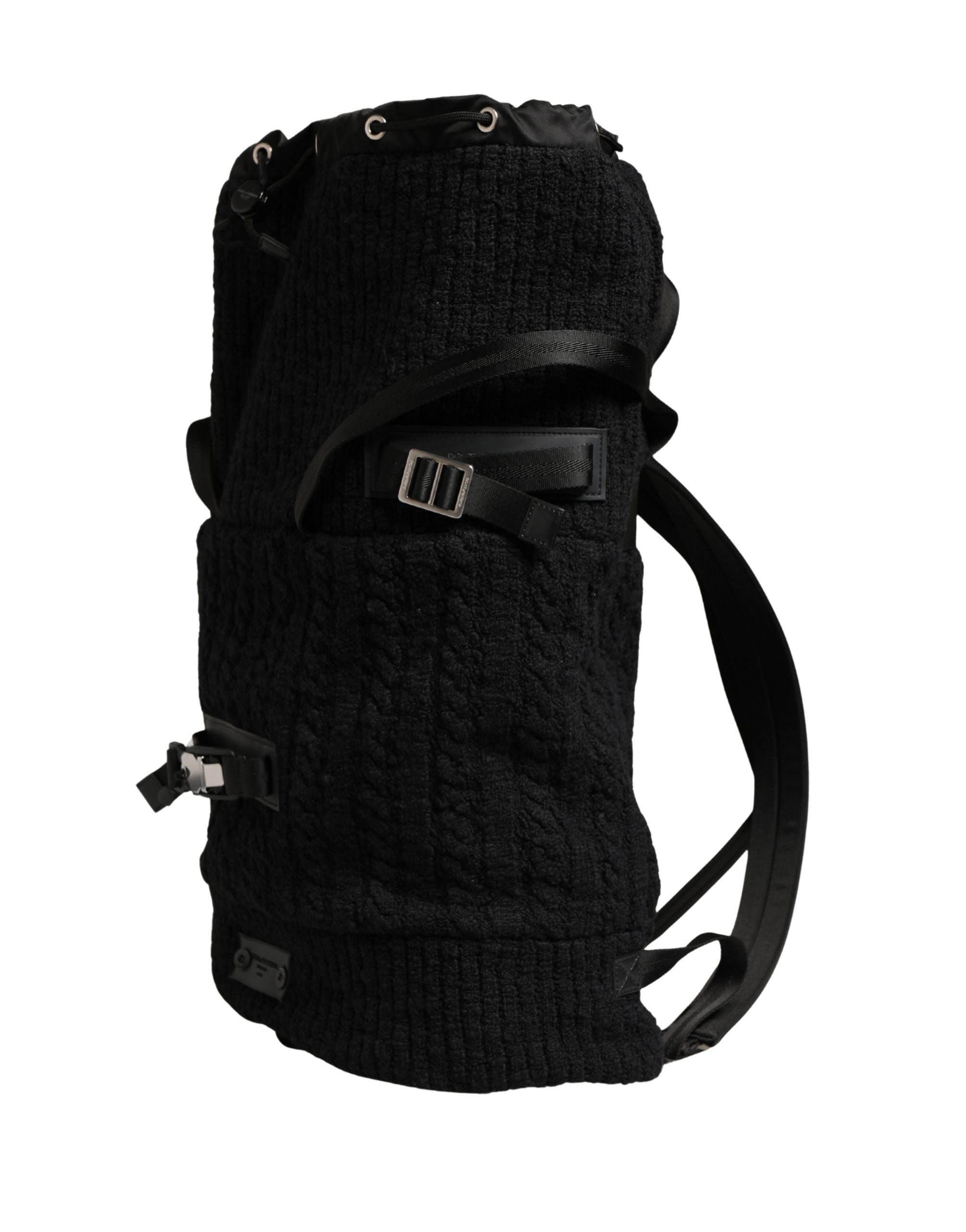 Black Tricot Wool Blend Duffel Backpack Travel Borse Bag Accessory