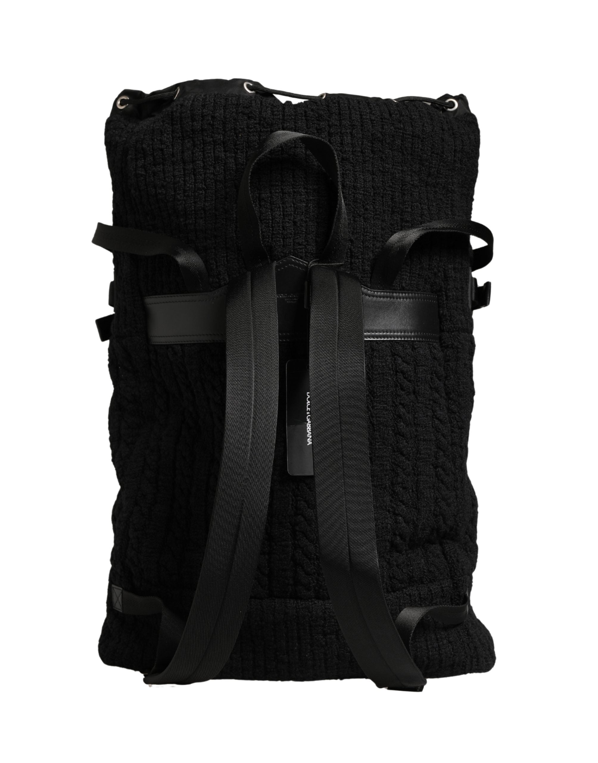Black Tricot Wool Blend Duffel Backpack Travel Borse Bag Accessory