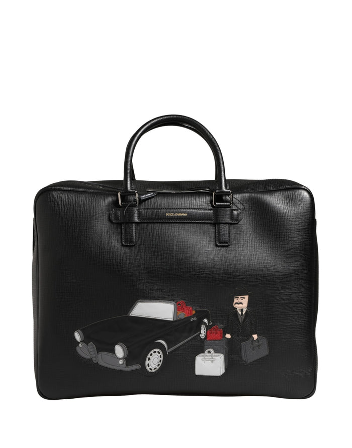 Black Car Man Applique Leather Weekender Borse Bag Calf Accessory