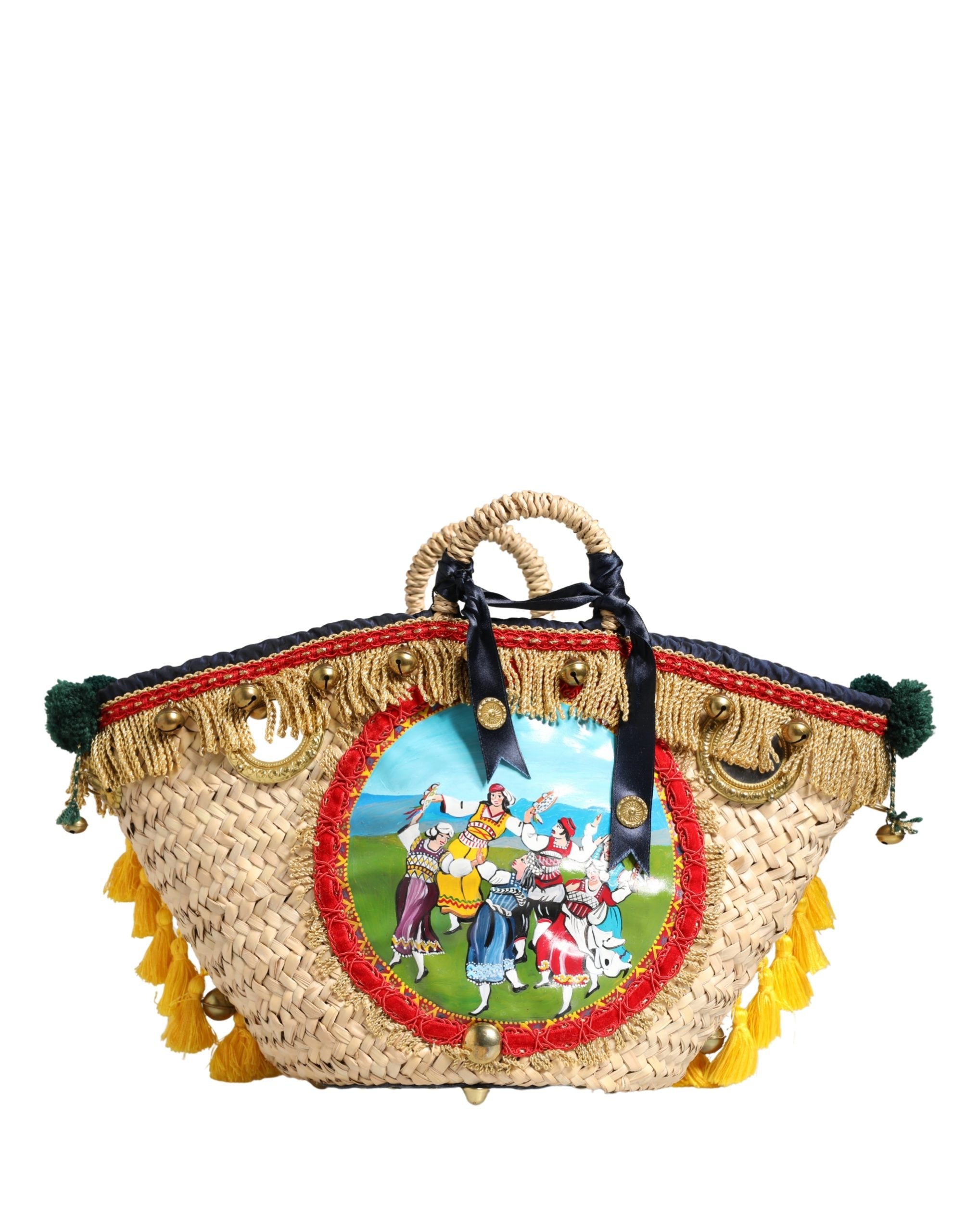Multicolor Woven Straw Basket Embellished Sicily Bag Accessory