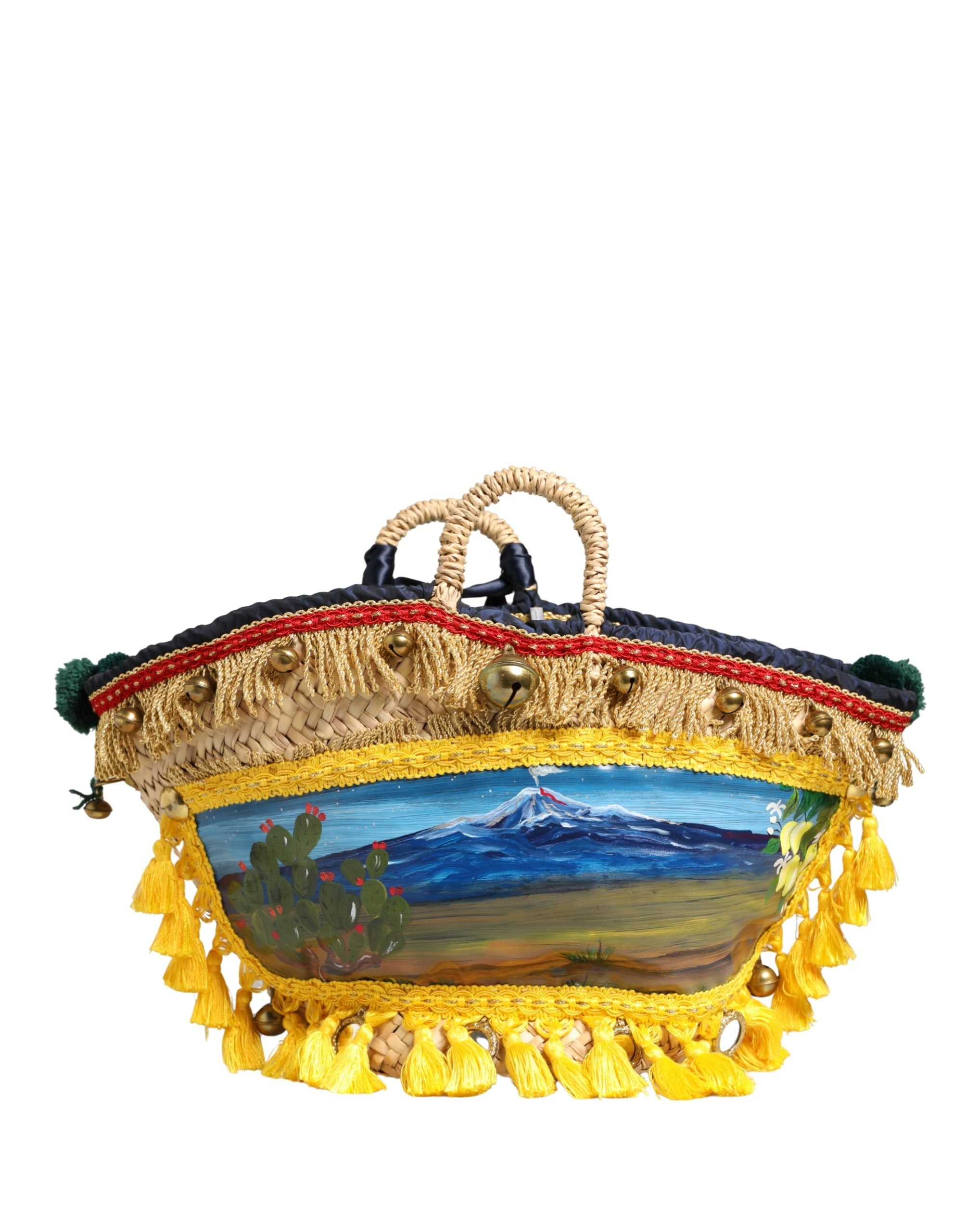 Multicolor Woven Straw Basket Embellished Sicily Bag Accessory